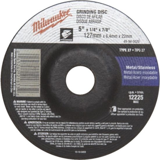 Milwaukee Type 27 5 In. x 1/4 In. x 7/8 In. Metal/Stainless Grinding Cut-Off Wheel