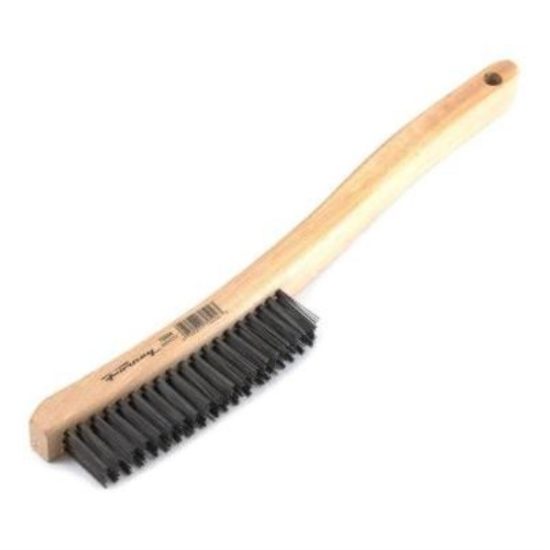 Forney 13-3/4 In. Curved Wood Handle Wire Brush with Carbon Steel Bristles