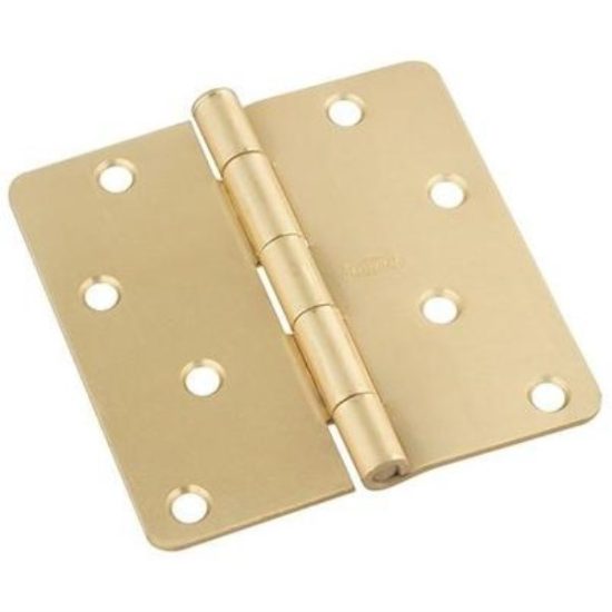 National 4 In. x 1/4 In. Radius Satin Brass Door Hinge