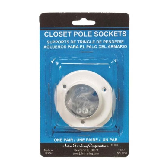 John Sterling Closet-Pro 1-3/8 In. Steel Closet Rod Socket, White (2-Pack)