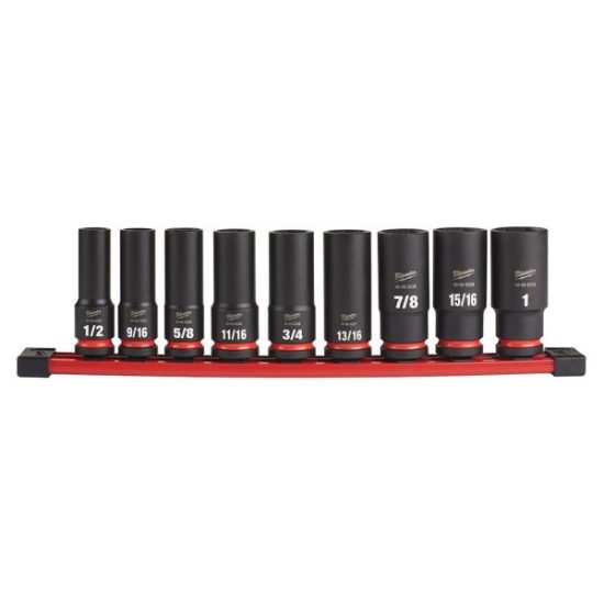 Milwaukee SHOCKWAVE Standard 1/2 In. Drive 6-Point Deep Impact Driver Set (9-Piece)
