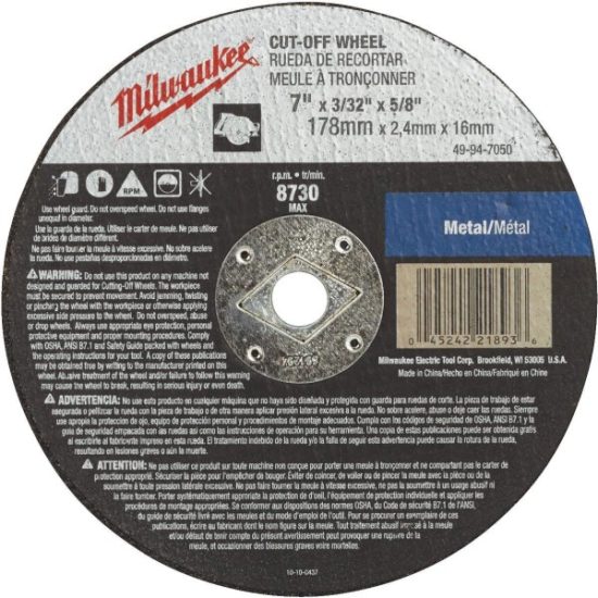 Milwaukee Type 1 7 In. x 3/32 In. x 5/8 In. Metal Cut-Off Wheel