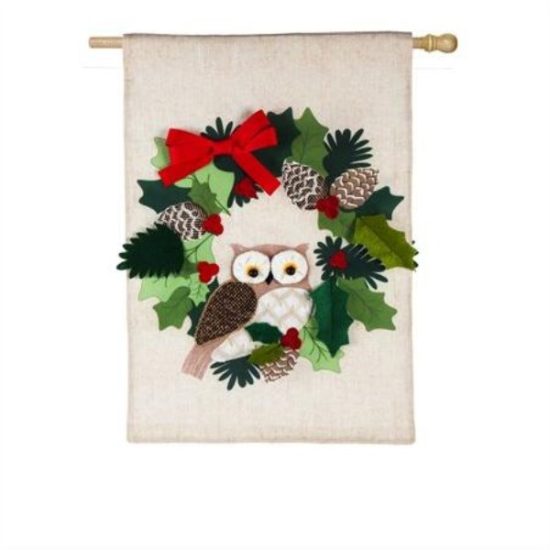 Holiday Owl House Burlap Flag