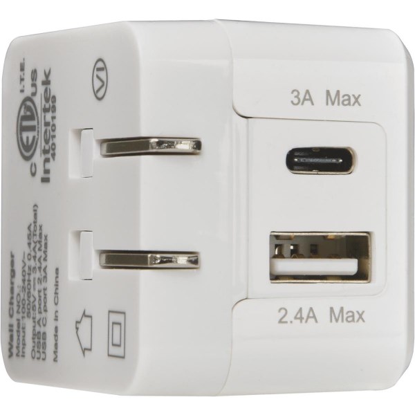 Jensen 1 USB-A & 1 USB-C White Wall Charger