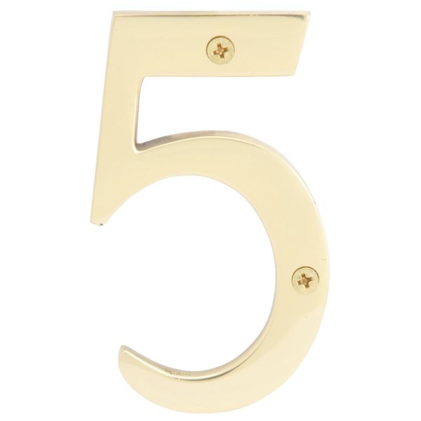 Hy-Ko 4 In. Polished Brass House Number Five